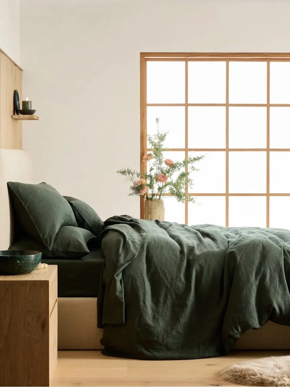 Quince European Linen Duvet Cover in Pine Green Queen  969